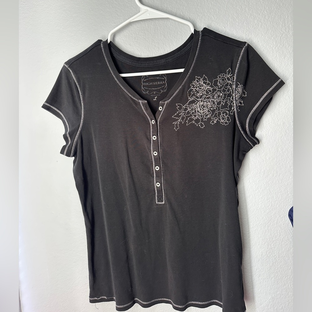 High Sierra Gray Button Down Shirt with Embellished Polo Collar